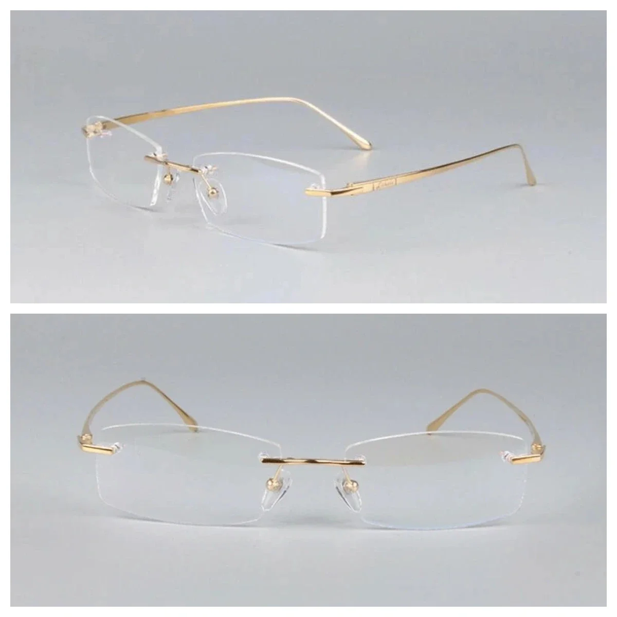 Luxury Slim Rimless Eyeglass frames Men Optic Gold Ultralight Titanium Glasses