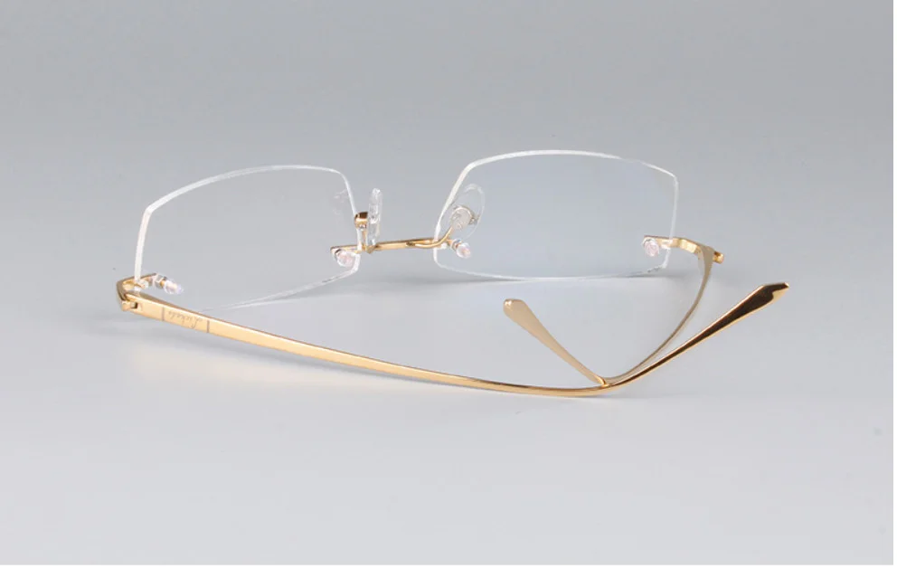 Luxury Slim Rimless Eyeglass frames Men Optic Gold Ultralight Titanium Glasses 2